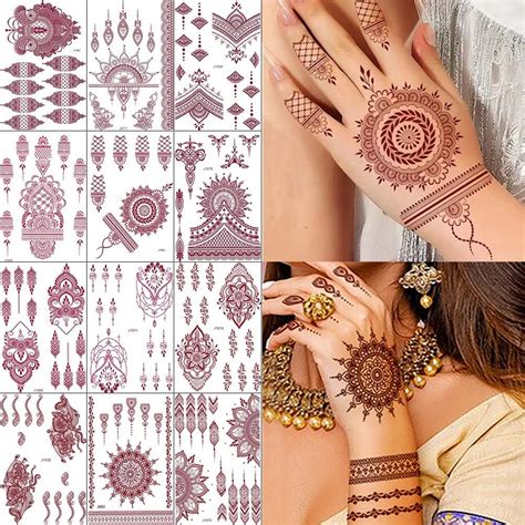 Xmasir Sheets Mehndi Brown Tattoo Stickers Temporary Tattoo