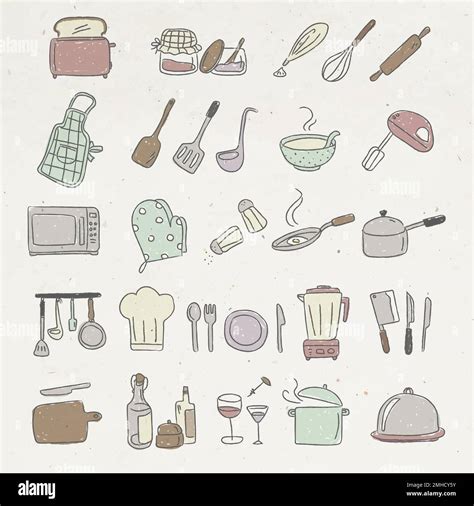 Cute kitchen utensils doodle sticker set vector Stock Vector Image ...