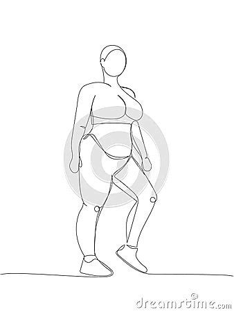 Overweight Girl In A Tracksuit One Line Art Continuous Line Drawing Of