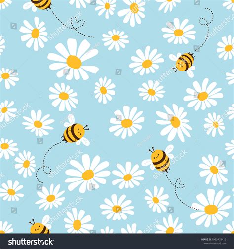 Seamless Pattern Daisy Flower Bee Cartoons Stock Vector Royalty Free