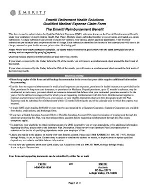 emeriti qualified medical expense claim form blank fillable template