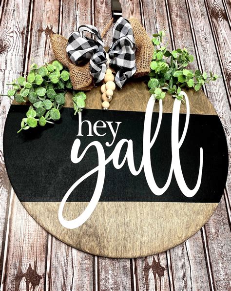 Front Door Decor Welcome Sign Hey Yall Door Hang Etsy