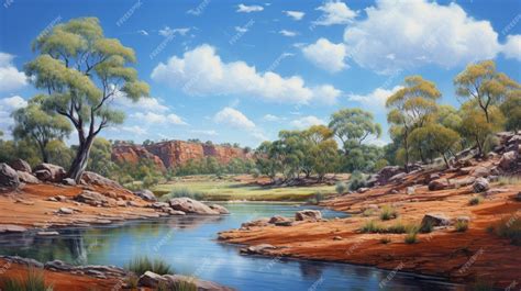 australian landscape  realistic depiction   river   desert
