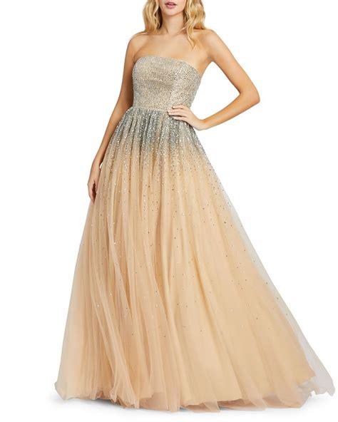 Mac Duggal Strapless Sequin Embellished Ombre Tulle Ball Gown Tulle