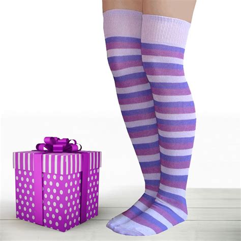 Purple Striped Thigh Highs Purple Socks Thigh High Socks Striped Thigh High Socks