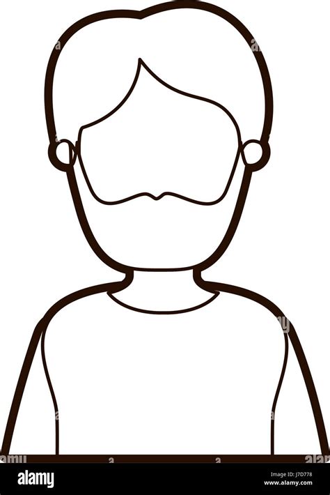 Black Thick Contour Caricature Faceless Half Body Man With Moustache