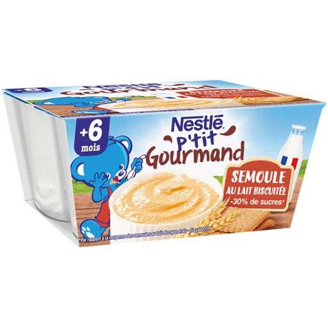 P tit gourmand semoule au lait biscuitée dès 6 mois Nestlé 4 x 100 g