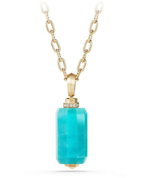 David Yurman K Gold Long Amazonite Barrel Pendant Necklace With