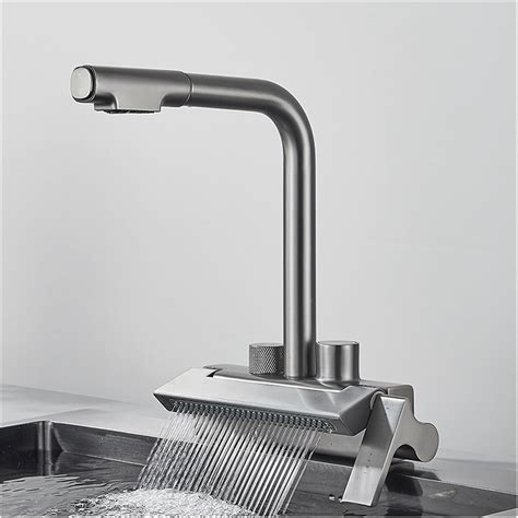 Grey Digital Display Kitchen Faucet Rain Waterfall Dish Washing Pool