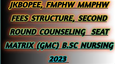 JKBOPEE FMPHW MMPHW FEES SECOND ROUND COUNSELING FINAL SEAT MATRIX