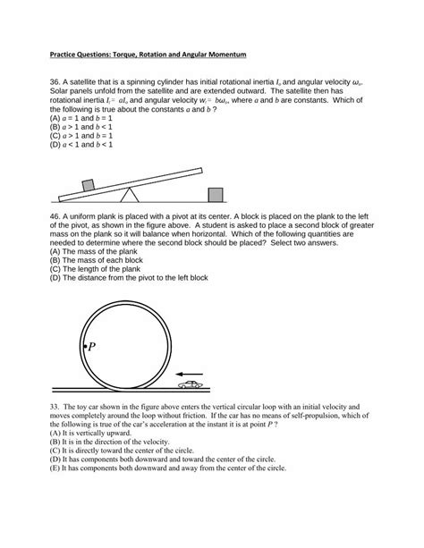 PDF Practice Questions Torque Rotation And Angular Questions