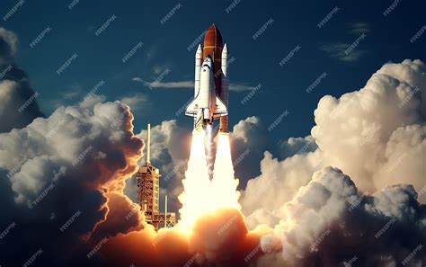 Premium Photo | Space Rocket launch ship concept on starry sky background