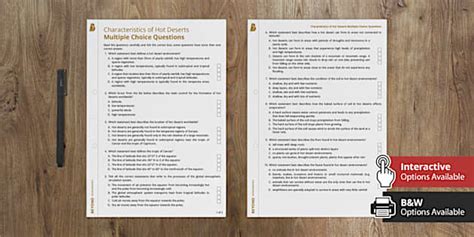 AQA Characteristics Of Hot Deserts Multiple Choice Questions