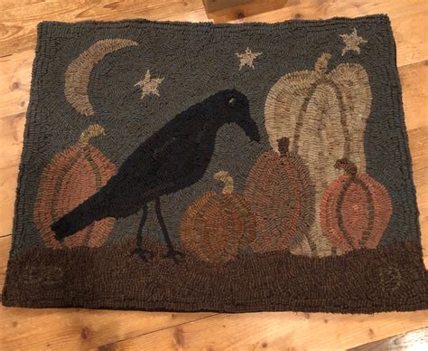 Rug Hooking Pattern Crow And Pumpkins 29 X 37 Primitive Etsy