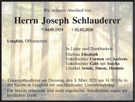 Traueranzeigen Von Joseph Schlauderer Mittelbayerische Trauer