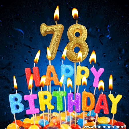 Best Happy 78th Birthday Cake with Colorful Candles GIF | Funimada.com