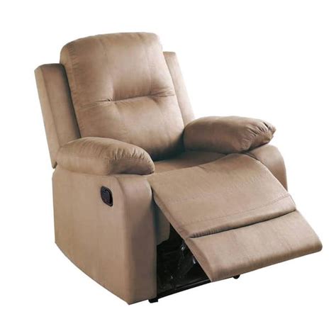 Benjara Beige Fabric Manual Recliner With Tufted Back Bm The