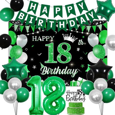 Fangleland Green And Black 18th Birthday Decorations Time To Adult 18