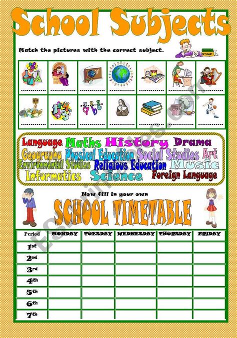 School Subjects Esl Worksheet By Kodora