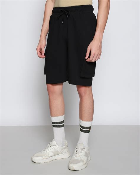 Buy Mens Black Oversized Cargo Shorts Online At Bewakoof