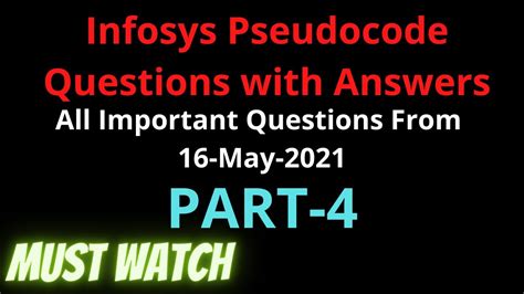 Part 4 InfyTQ Infosys Pseudocode Questions With Answers 2020 2021