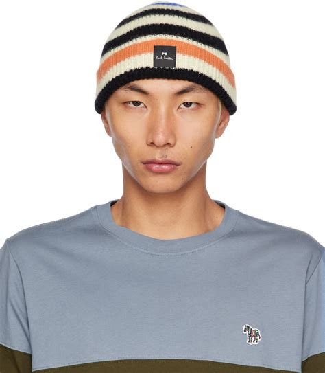 PS By Paul Smith Off White Stripe Beanie PS By Paul Smith