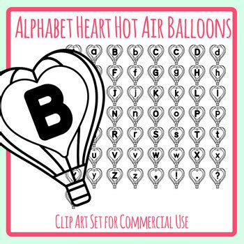 Alphabet Letters Heart Hot Air Balloons Valentine S Day Transport BW Clip Art