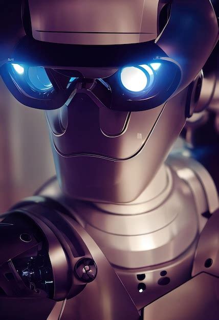 Robot Cyborg Hombre Primer Plano Iluminado Por Luz Scifi Inteligencia