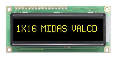 MC11605A12W VNMLY Midas Displays Alphanumeric LCD 16 X 1 Yellow On