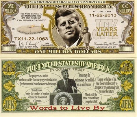 President John F Kennedy 50th Year Memorial Million Dollar Novelty