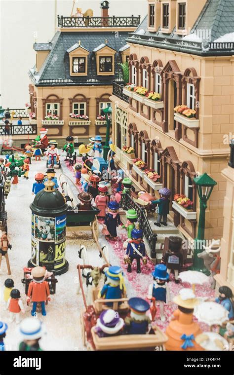 Vertical Shot Of Victorian City Diorama Made With Lego Pieces Stock