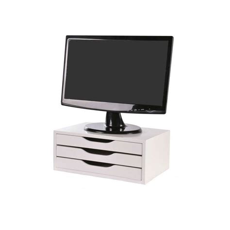 Suporte Para Monitor 3 Gavetas Madeira Branco Souza 3343 Na