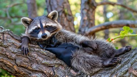 A Raccoon is Laying on a Tree Branch Stock Image - Image of fluffy, foliage: 324777233