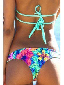 Halter Neck Floral Print Tie Up Bikini Set Blue Bikinis M Zaful