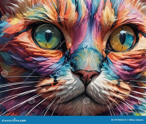 Colorful Abstract Cat Portrait Illustration Created With Generative Ai