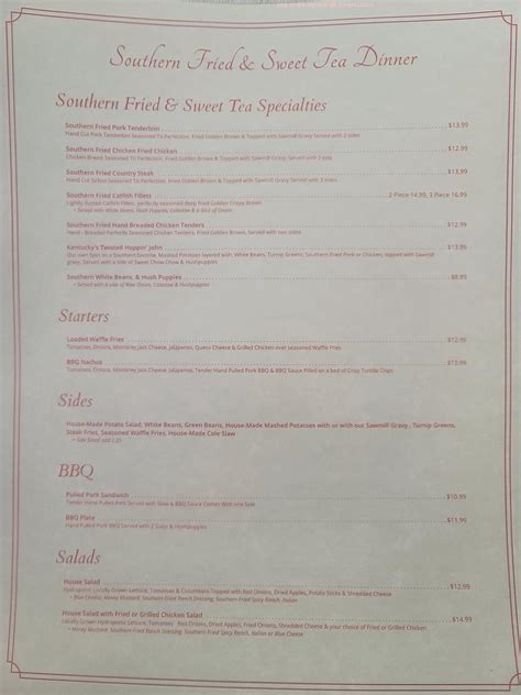 Online Menu Of Southern Fried Sweet Tea Restaurant Calvert City