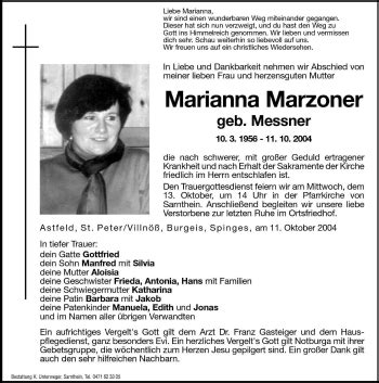 Traueranzeigen Von Marianna Marzoner Trauer Bz