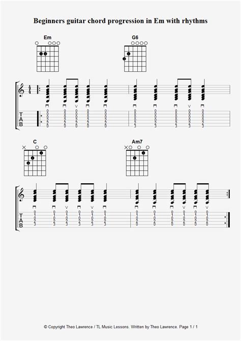 Beginners Guitar Chord Progression In Em With Strumming Rhythms Learn