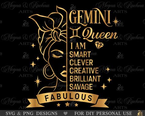 Gemini Queen Svg Gemini Afro Queen Svg Black Woman Svg Afro Etsy