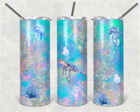 Sea Turtle Tumbler Wrap Glitter Sea Turtle Tumbler Digital Etsy