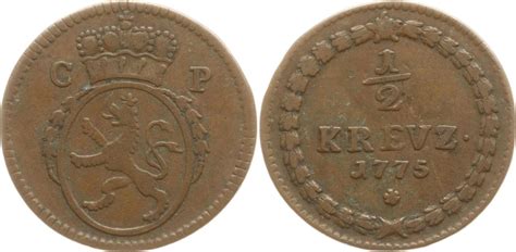 Pfalz Kurfürstentum 1 2 Kreuzer 1775 Karl Theodor 1742 1799