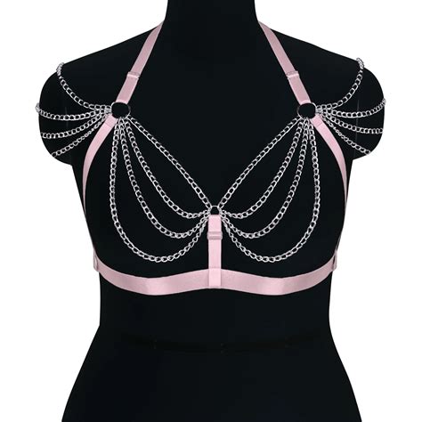 Gothic Punk Sexy Chain Accessories Busty Women Bra Plus Size Body Harness Lingerie Bondage