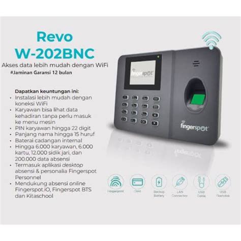 Jual Mesin Absensi Fingerspot Revo W Bnc Wifi Battery Shopee