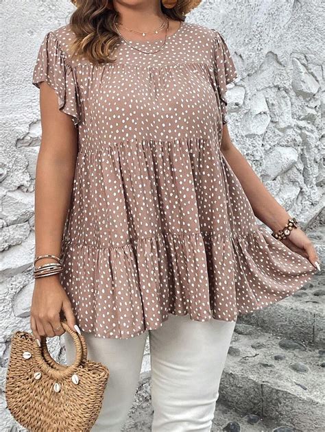 Shein Lune Plus Polka Dot Print Ruffle Hem Blouse Shein Usa