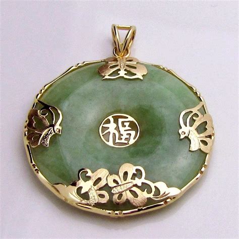 Vintage 14K Gold Chinese Jade Butterfly Happiness Symbol Life Saver ...