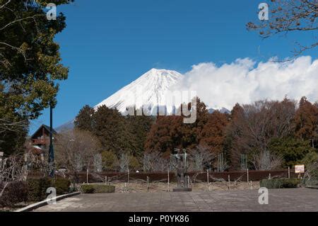 Shizuoka Prefecture, Fuji City, Japan - March 1, 2012. Avenue with wonderful view of Mount Fuji ...