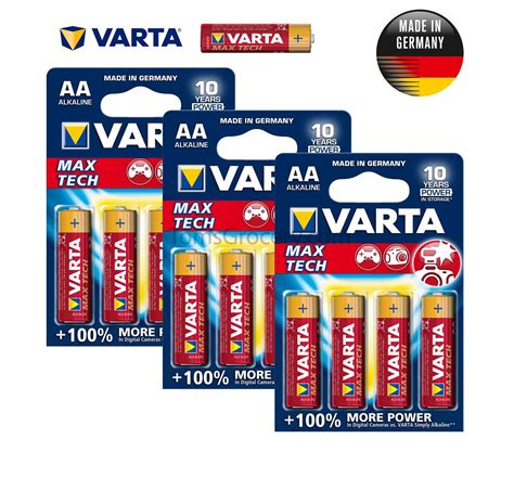 12 X VARTA MAX TECH AA LR6 MN1500 4706 1 5V Hi Fi German Batteries