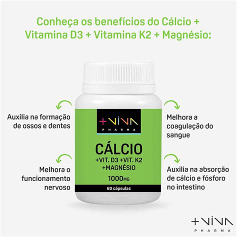 Cálcio VIT D3 VIT K2 Magnésio 1000mg 60Cáps Viva Pharma