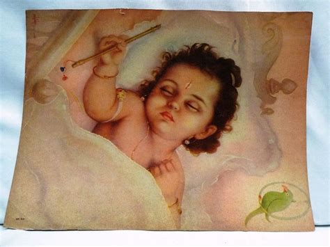 Old Lord Bal Krishna Sleeping In Bed Vintage Lithograph Print Very