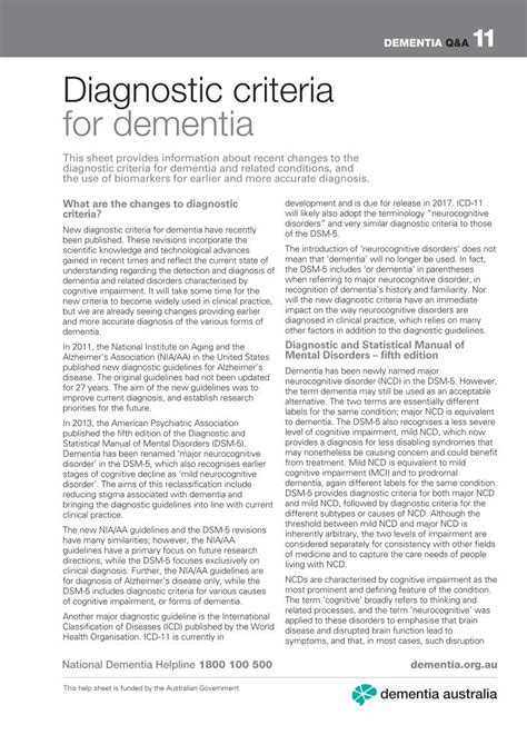 Pdf Diagnostic Criteria For Dementia Diagnostic Criteria For